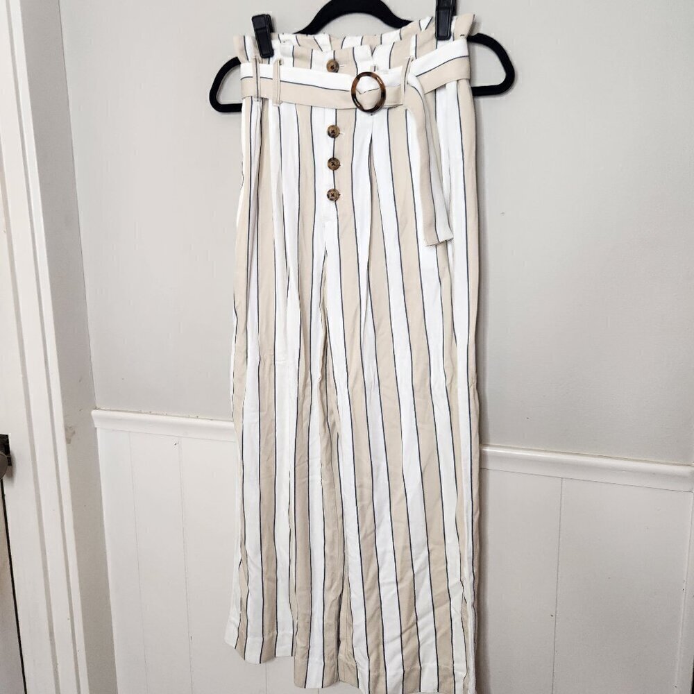 ABERCROMBIE & FITCH Stripe Wide Leg Belted Pants